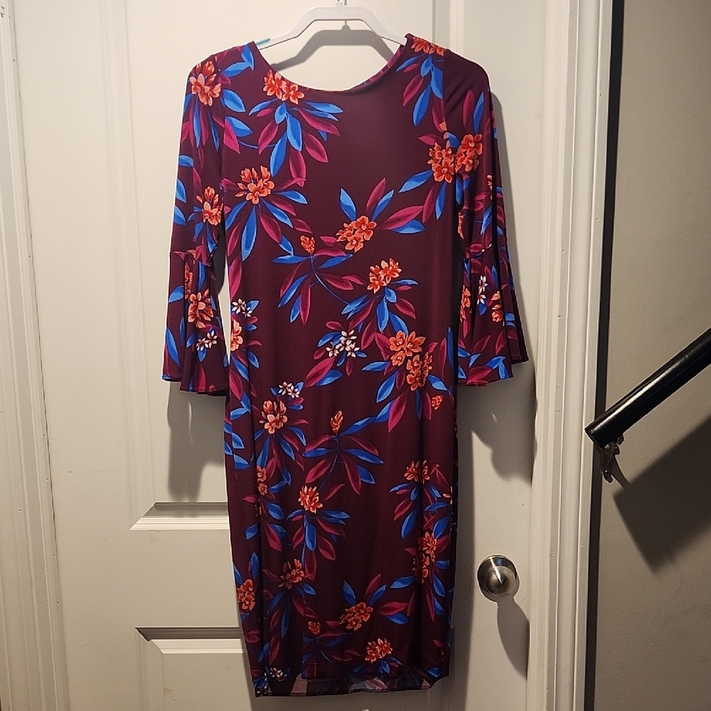 Calvin Klein Purple Floral Long Sleeve Dress